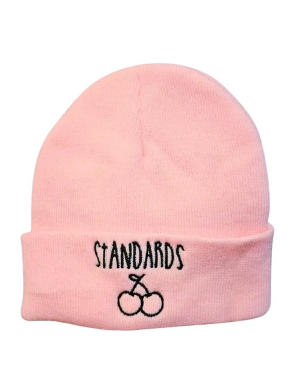 pink foldover knit beanie with cherries - one size - brand new
